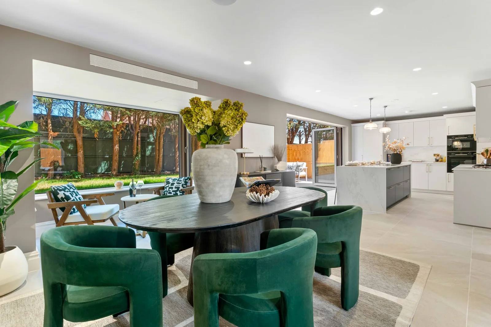 Open-plan dining and family space in the Oak Gate showhome